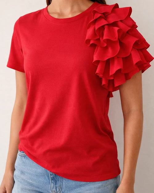 Summer Fashion Ruffled Short-Sleeve Round-Neck Women's T-Shirt | JRSEE:8b332176-8326-4d5b-b150-232adc16cb41