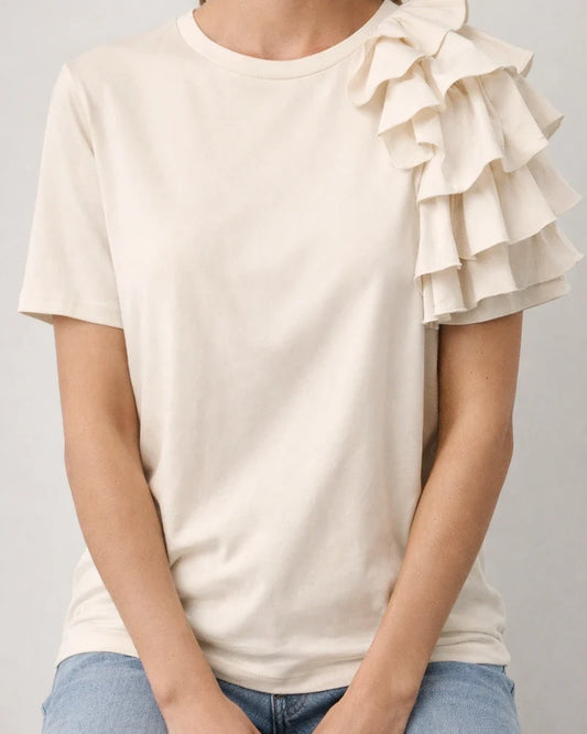 Summer Fashion Ruffled Short-Sleeve Round-Neck Women's T-Shirt | JRSEE:148eb7b7-446a-4578-a053-7f2af6155b3f