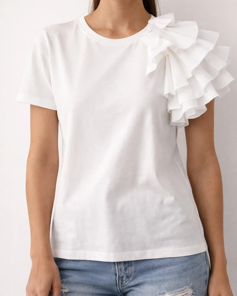 Summer Fashion Ruffled Short-Sleeve Round-Neck Women's T-Shirt | JRSEE:da931ee3-295d-4473-a63d-1bd66f3e8bba
