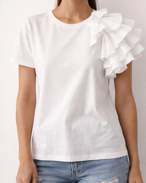 Summer Fashion Ruffled Short-Sleeve Round-Neck Women's T-Shirt | JRSEE:da931ee3-295d-4473-a63d-1bd66f3e8bba