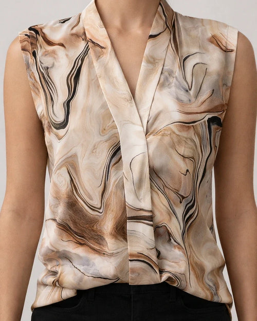 Summer Female Sleeveless V-neck Print Sexy Slim Tops British Style Sleeveless Women's Pullover Shirt Temperament Commuter Style | JRSEE:f3c3fd61-4557-4e7b-9633-4cce8b52fe06