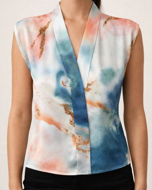 Summer Female Sleeveless V-neck Print Sexy Slim Tops British Style Sleeveless Women's Pullover Shirt Temperament Commuter Style | JRSEE:a97ba710-87a2-4c67-8511-bbbf77aa8d36