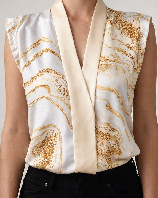Summer Female Sleeveless V-neck Print Sexy Slim Tops British Style Sleeveless Women's Pullover Shirt Temperament Commuter Style | JRSEE:cf2e43b3-9343-4333-a9d2-685820fe8d2b