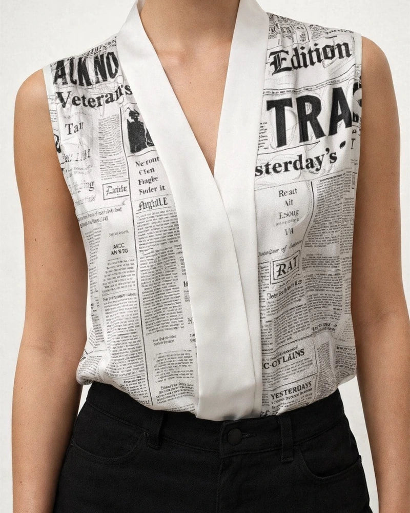 Summer Female Sleeveless V-neck Print Sexy Slim Tops British Style Sleeveless Women's Pullover Shirt Temperament Commuter Style | JRSEE:5f40e70b-aa17-4df8-a10c-abafd4857319