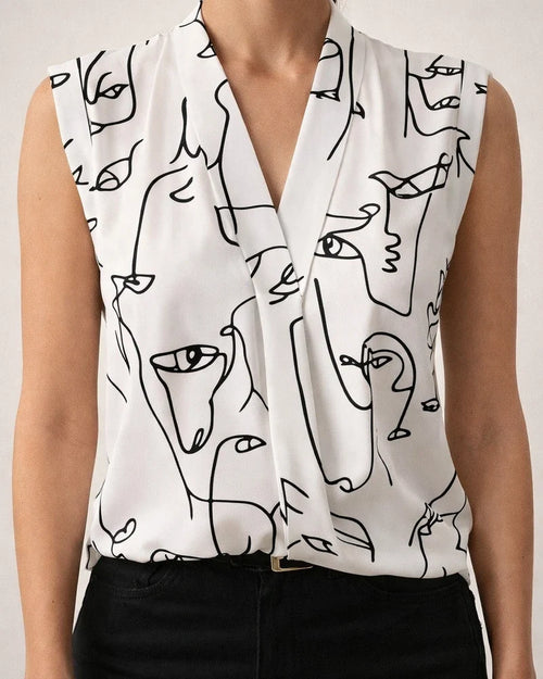 Summer Female Sleeveless V-neck Print Sexy Slim Tops British Style Sleeveless Women's Pullover Shirt Temperament Commuter Style | JRSEE:62429404-f7c3-4275-8be6-bfb96da3ac7b