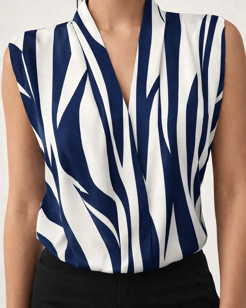 Summer Female Sleeveless V-neck Print Sexy Slim Tops British Style Sleeveless Women's Pullover Shirt Temperament Commuter Style | JRSEE:27a477bf-5da1-4363-bf45-a120ccd6b693