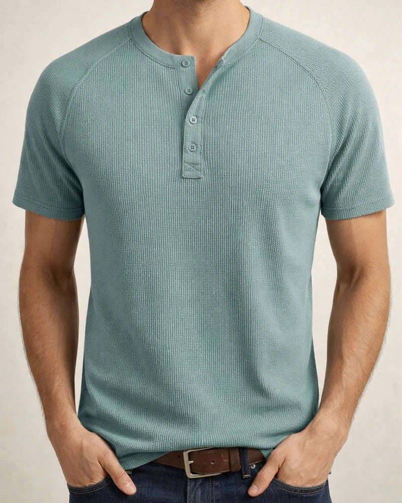 Summer Hard Solid Color Breathable Anti-wrinkle Daily Models Short-sleeved Henry Shirt Men's Inset Sleeve Chopped Edge Half-sleeve T-shirt Explosive Top | JRSEE:22bc5929-93b3-4715-94d2-e28d405a2d15