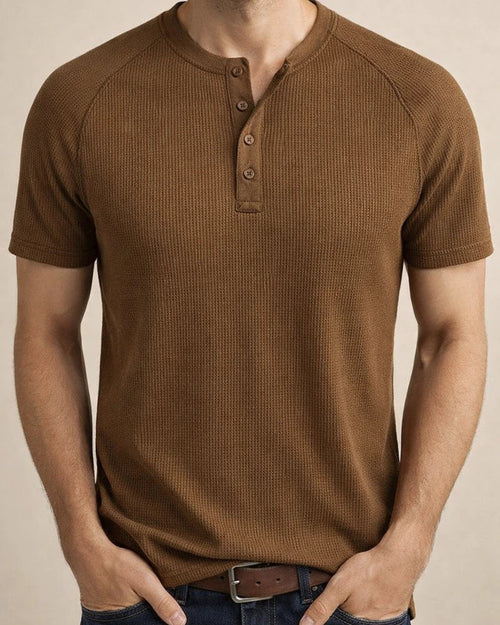 Summer Hard Solid Color Breathable Anti-wrinkle Daily Models Short-sleeved Henry Shirt Men's Inset Sleeve Chopped Edge Half-sleeve T-shirt Explosive Top | JRSEE:58251e63-ae4f-4147-a77a-a2a613726dc5
