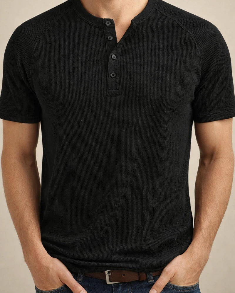 Summer Hard Solid Color Breathable Anti-wrinkle Daily Models Short-sleeved Henry Shirt Men's Inset Sleeve Chopped Edge Half-sleeve T-shirt Explosive Top | JRSEE:c38b1741-e367-4976-9280-f5faba5f67f6