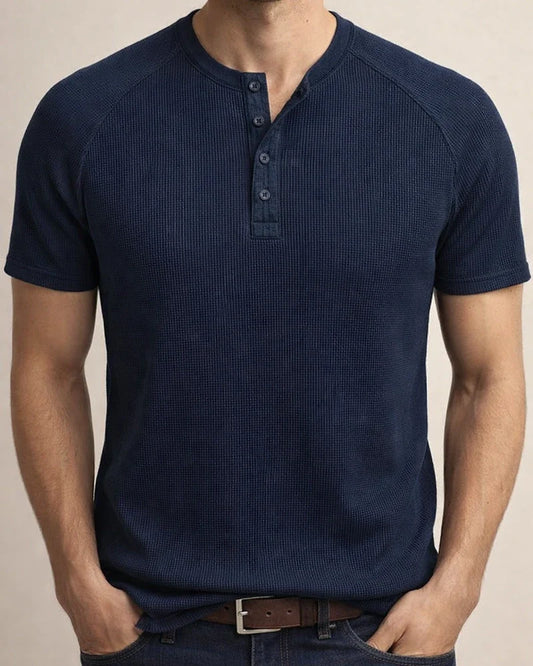 Summer Hard Solid Color Breathable Anti-wrinkle Daily Models Short-sleeved Henry Shirt Men's Inset Sleeve Chopped Edge Half-sleeve T-shirt Explosive Top | JRSEE:9aec28b9-7180-4eec-8a8c-271be1da793e