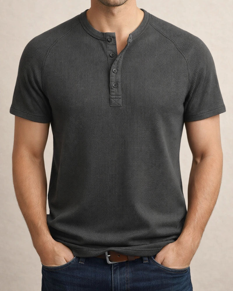 Summer Hard Solid Color Breathable Anti-wrinkle Daily Models Short-sleeved Henry Shirt Men's Inset Sleeve Chopped Edge Half-sleeve T-shirt Explosive Top | JRSEE:12c85c7f-81fd-4d75-b9aa-cb50fecef0ce
