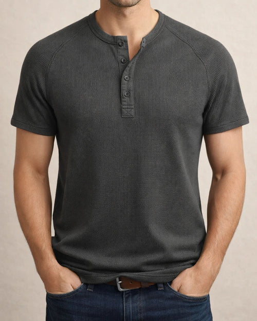 Summer Hard Solid Color Breathable Anti-wrinkle Daily Models Short-sleeved Henry Shirt Men's Inset Sleeve Chopped Edge Half-sleeve T-shirt Explosive Top | JRSEE:12c85c7f-81fd-4d75-b9aa-cb50fecef0ce