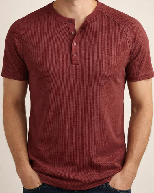 Summer Hard Solid Color Breathable Anti-wrinkle Daily Models Short-sleeved Henry Shirt Men's Inset Sleeve Chopped Edge Half-sleeve T-shirt Explosive Top | JRSEE:65f403d1-5142-4df6-9d57-99e103e19621