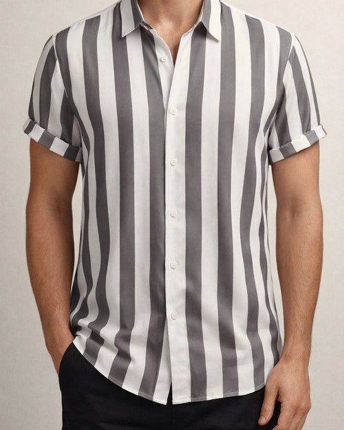 Summer Hot Sale Men's Printed Striped Short-sleeved Lapel Hong Kong Style Personality Loose Casual Shirt | JRSEE:88e0c4b9-b262-4252-a8bb-299abe9002ab