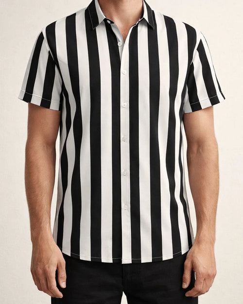 Summer Hot Sale Men's Printed Striped Short-sleeved Lapel Hong Kong Style Personality Loose Casual Shirt | JRSEE:390ac5fd-7bcb-43b8-8d90-84f846d748ed
