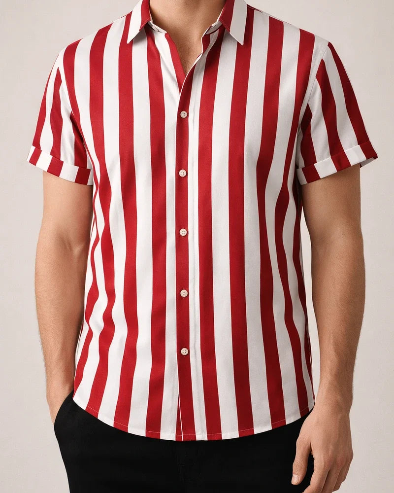 Summer Hot Sale Men's Printed Striped Short-sleeved Lapel Hong Kong Style Personality Loose Casual Shirt | JRSEE:52e526a8-3a2e-4fd4-a266-161a146732a7