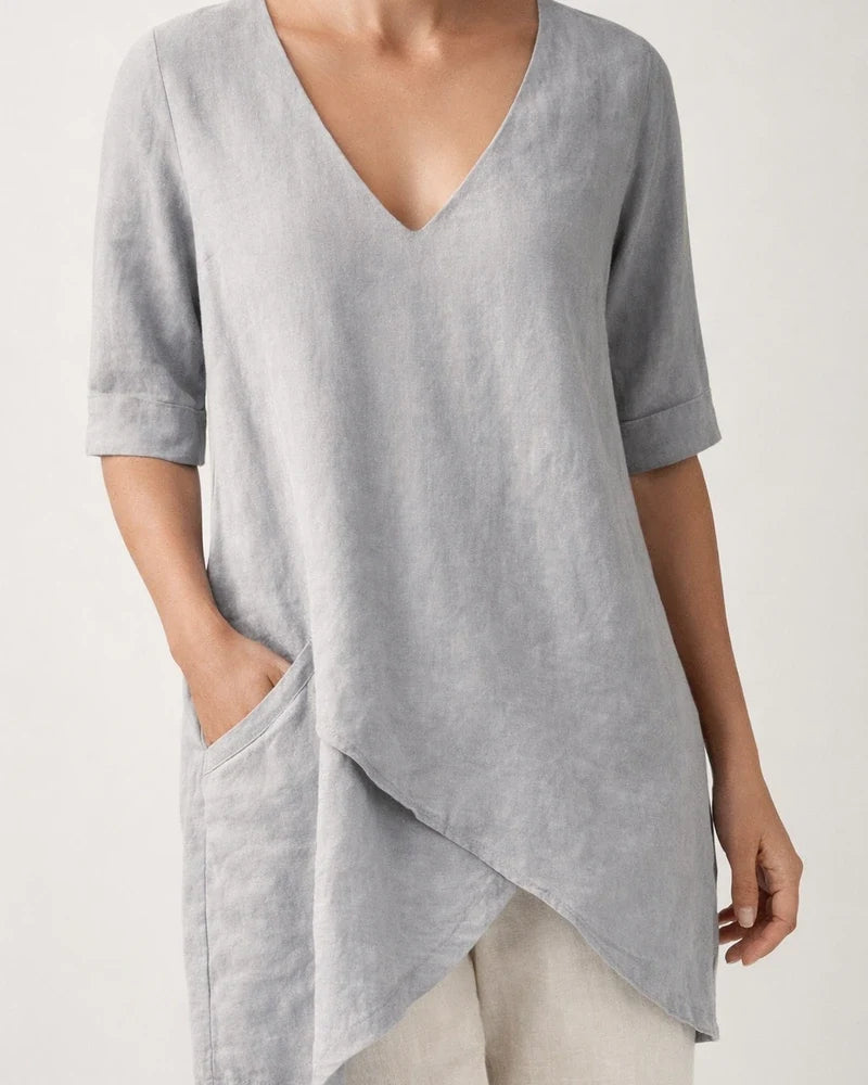 Summer Irregular Casual T-shirt New V-neck Half-sleeve Tops | JRSEE:eff025ca-2346-4083-b302-3a3d52b1091d