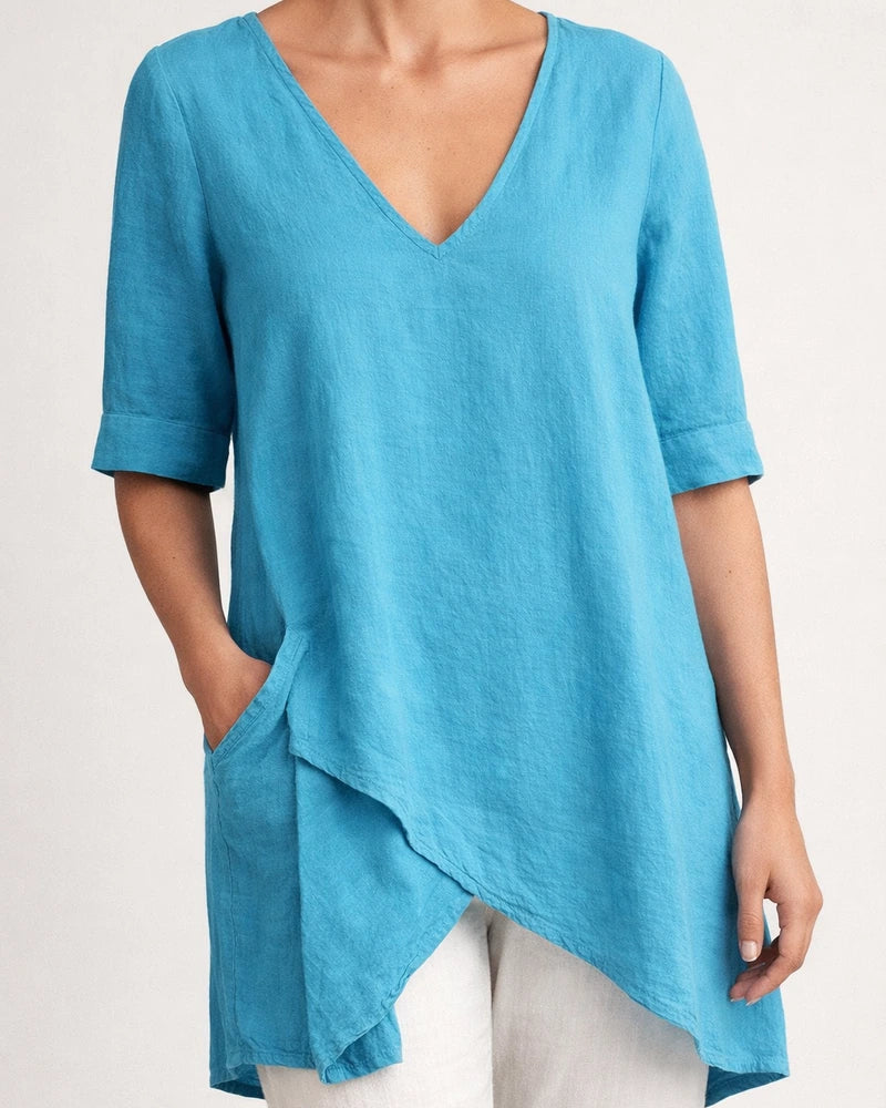 Summer Irregular Casual T-shirt New V-neck Half-sleeve Tops | JRSEE:0afe118f-0762-402c-8b5f-7ac10b92ea2b