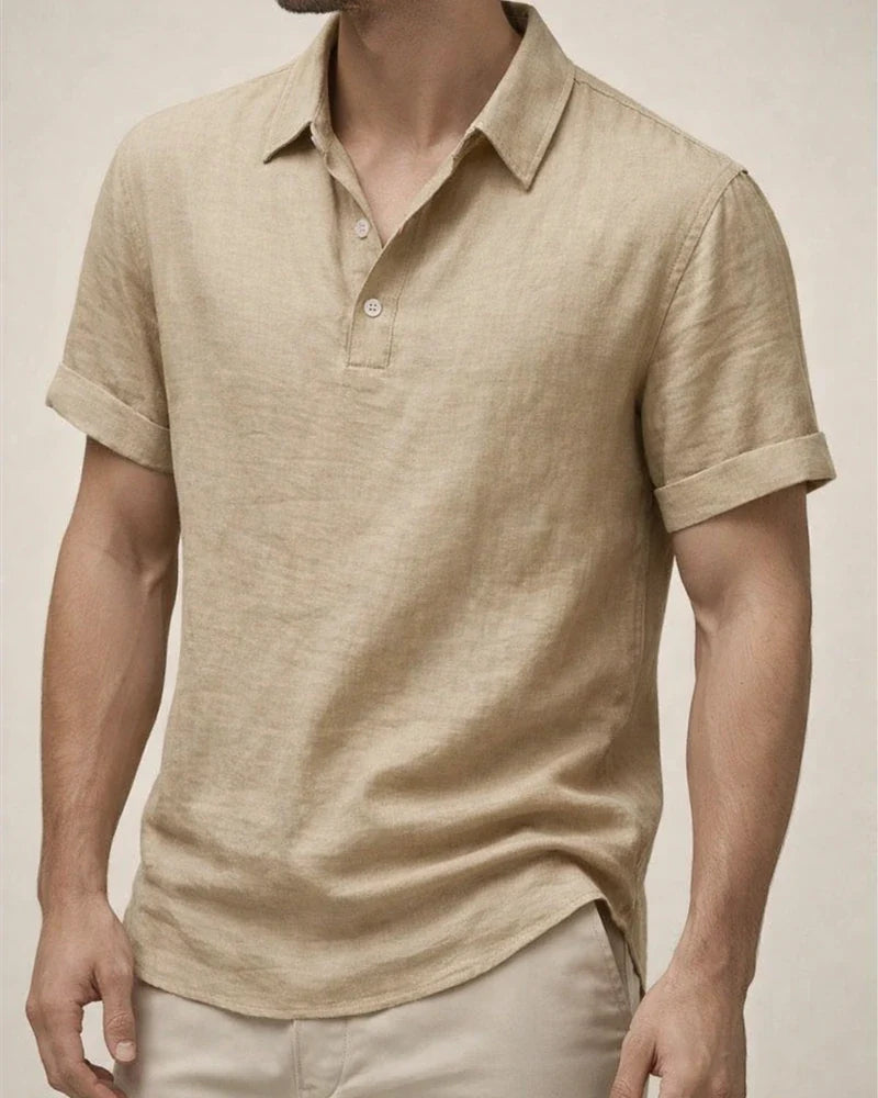 Summer Men's Casual Loose Linen Lapel Polo Shirt Short-sleeved Shirt | JRSEE:7667d216-d003-4122-853d-9d8a3e64b8d8