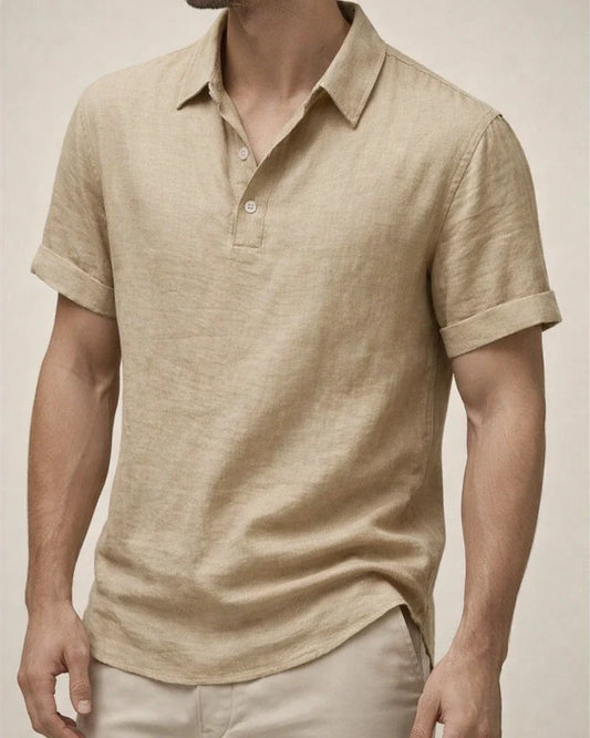 Summer Men's Casual Loose Linen Lapel Polo Shirt Short-sleeved Shirt | JRSEE:7667d216-d003-4122-853d-9d8a3e64b8d8