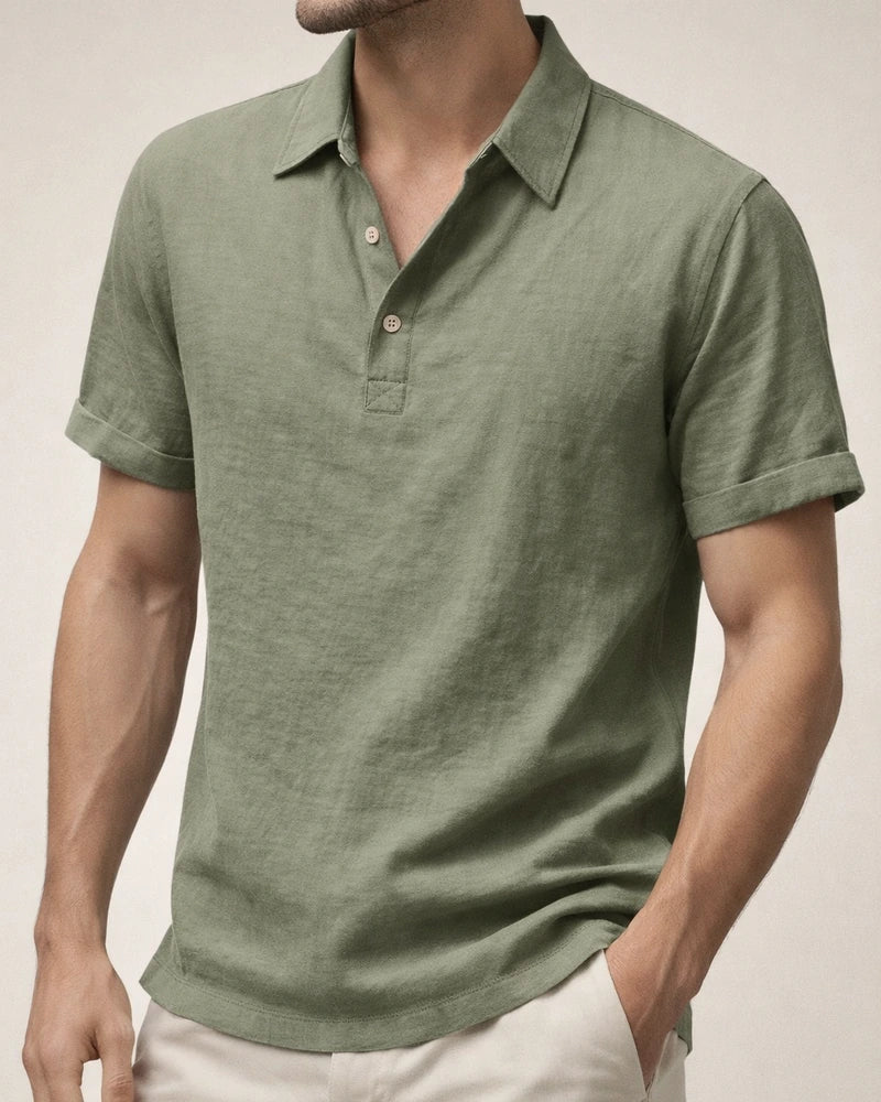 Summer Men's Casual Loose Linen Lapel Polo Shirt Short-sleeved Shirt | JRSEE:1ba9320a-4308-4a78-bf03-c113e4a9ccf4