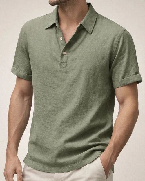 Summer Men's Casual Loose Linen Lapel Polo Shirt Short-sleeved Shirt | JRSEE:1ba9320a-4308-4a78-bf03-c113e4a9ccf4