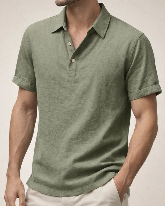 Summer Men's Casual Loose Linen Lapel Polo Shirt Short-sleeved Shirt | JRSEE:1ba9320a-4308-4a78-bf03-c113e4a9ccf4