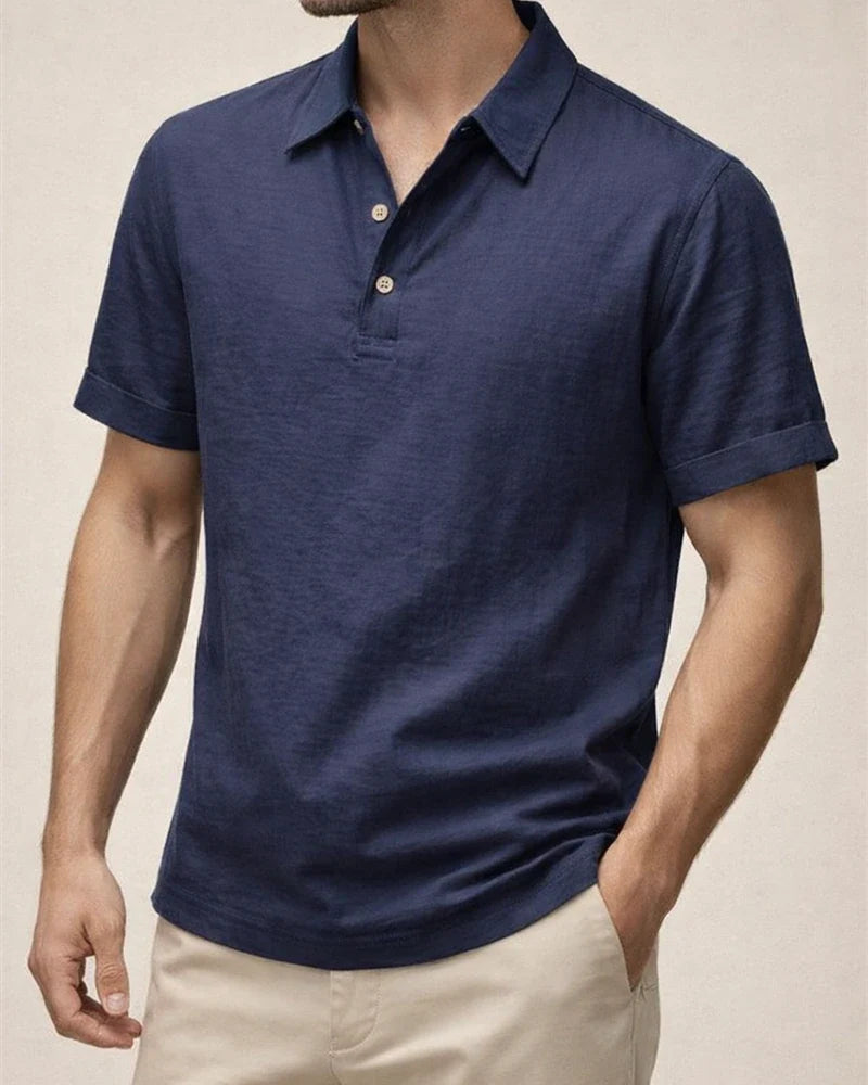 Summer Men's Casual Loose Linen Lapel Polo Shirt Short-sleeved Shirt | JRSEE:04ed8d85-9602-45b7-8841-af242141c2cc