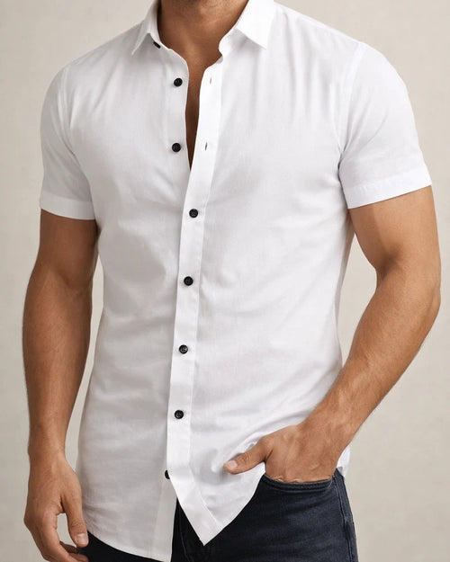 Summer Men's Casual Solid Color Short Sleeve Shirt - Trendy Lightweight Shirt | JRSEE:c6357949-7e26-40ac-b142-fa553389e7cf