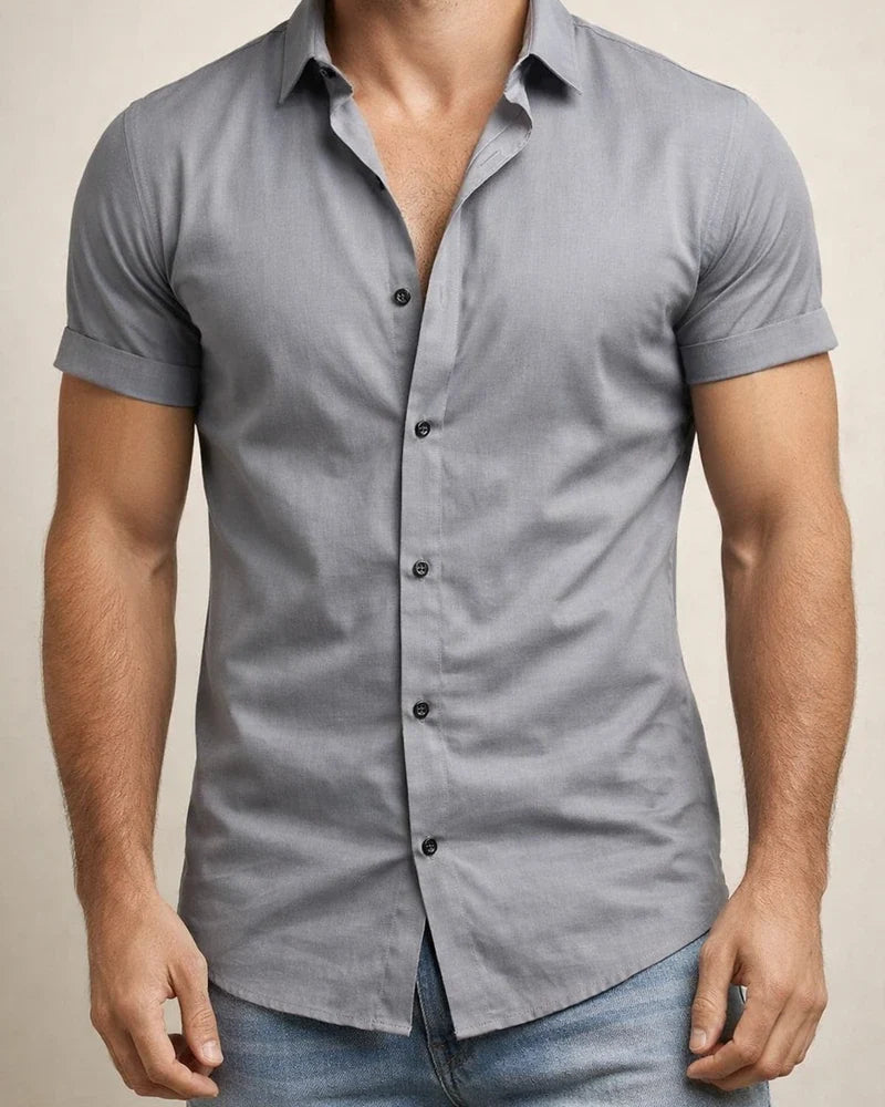 Summer Men's Casual Solid Color Short Sleeve Shirt - Trendy Lightweight Shirt | JRSEE:229da75c-70a0-468c-be9c-3330266a451c
