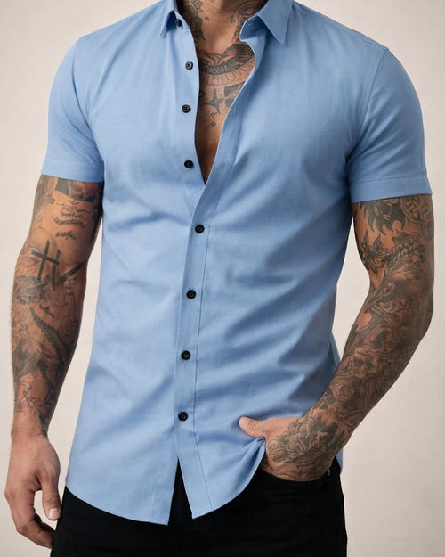 Summer Men's Casual Solid Color Short Sleeve Shirt - Trendy Lightweight Shirt | JRSEE:560de7c0-0a13-48d8-aaa9-b7dfb70a00ad
