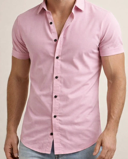 Summer Men's Casual Solid Color Short Sleeve Shirt - Trendy Lightweight Shirt | JRSEE:20293706-fb8d-4e39-919d-6c17b401495b