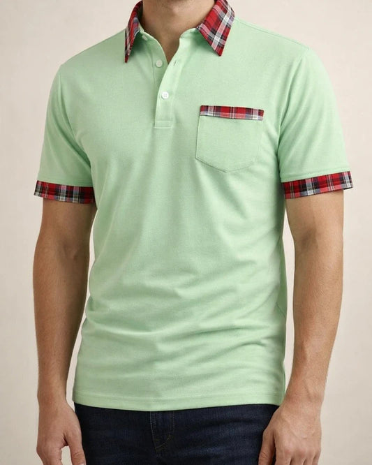 Summer Men's Casual Street Tide Patchwork Color Collision Plaid Short-sleeved Button Pocket Loose Lapel Polo Shirt | JRSEE:bab47743-45be-4391-af4a-28970bc71ac4