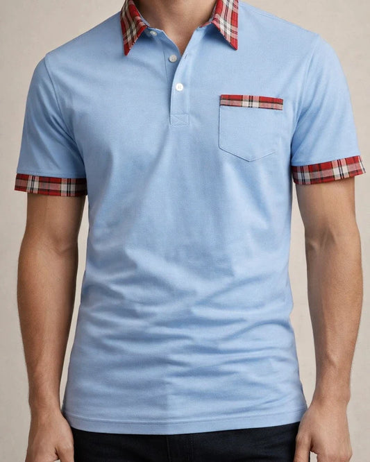 Summer Men's Casual Street Tide Patchwork Color Collision Plaid Short-sleeved Button Pocket Loose Lapel Polo Shirt | JRSEE:3f8319fc-f01e-4b53-bc94-a9103e891edf