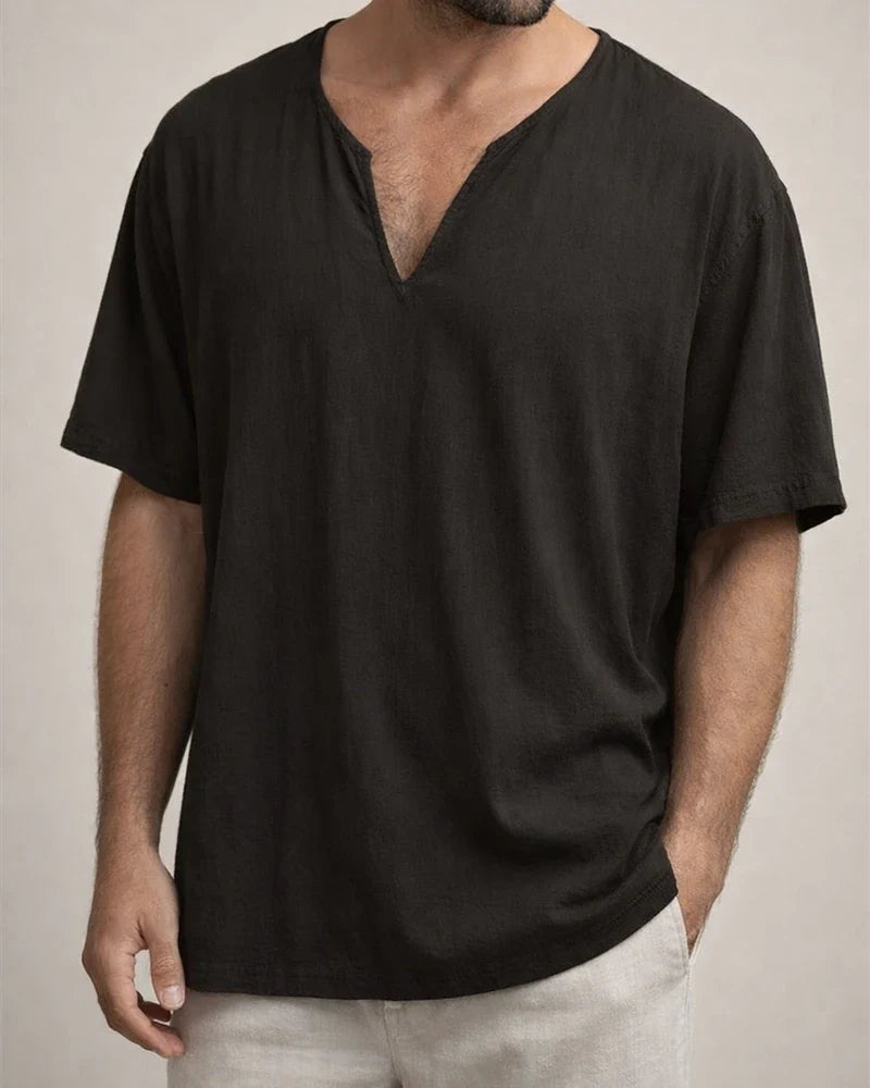 Summer Men's Cotton Round Neck Top Loose Solid Color Medium Sleeve T-Shirt Five Sleeve Short Sleeve | JRSEE:b94ad09d-0047-463d-afba-c57651a1418c