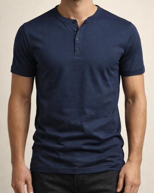 Summer Men's Large Size Henry Round Neck Short-sleeved Solid Colour T-shirt Men's Casual Slim Tops | JRSEE:ea19f1de-1e7f-4f5b-a863-68f6f35367eb
