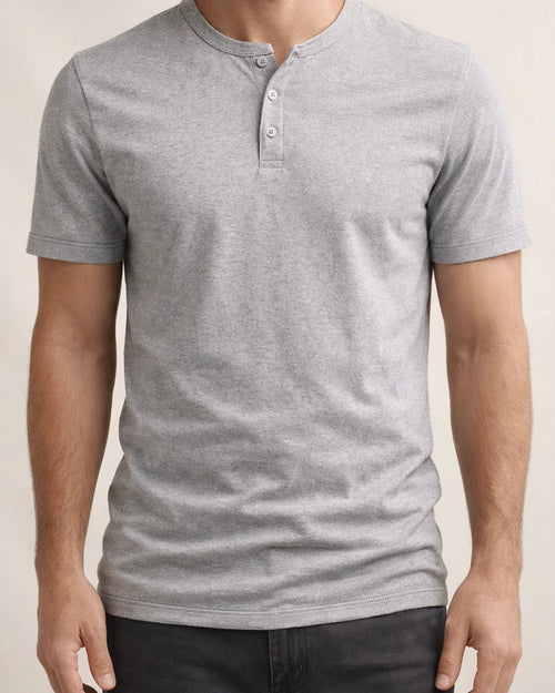 Summer Men's Large Size Henry Round Neck Short-sleeved Solid Colour T-shirt Men's Casual Slim Tops | JRSEE:53053351-a530-41cd-b803-9d45b81822a2