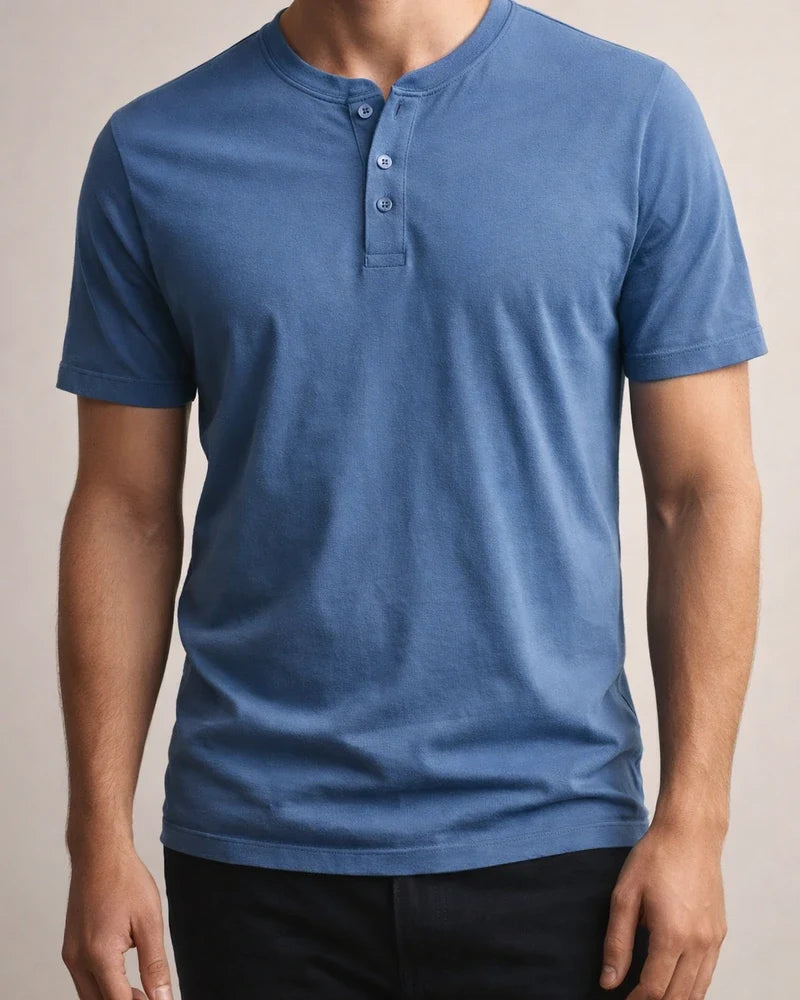Summer Men's Large Size Henry Round Neck Short-sleeved Solid Colour T-shirt Men's Casual Slim Tops | JRSEE:9f058989-1474-4686-9f30-f75f7c128a89