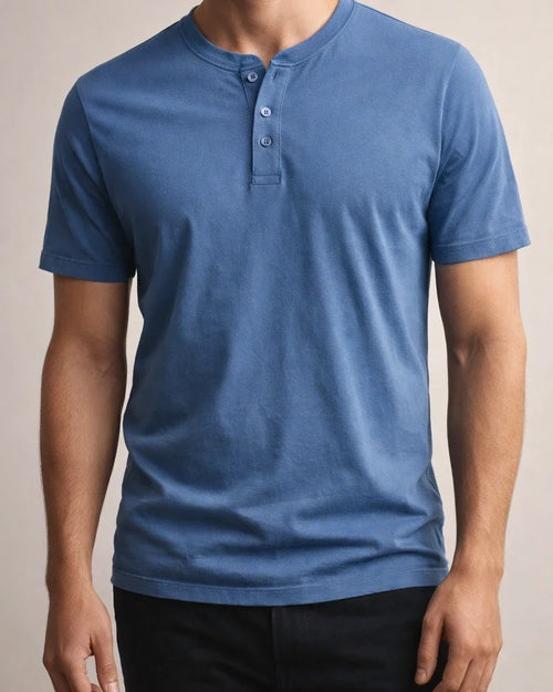 Summer Men's Large Size Henry Round Neck Short-sleeved Solid Colour T-shirt Men's Casual Slim Tops | JRSEE:9f058989-1474-4686-9f30-f75f7c128a89