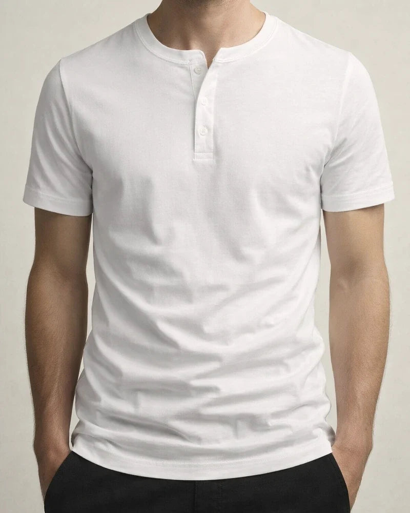 Summer Men's Large Size Henry Round Neck Short-sleeved Solid Colour T-shirt Men's Casual Slim Tops | JRSEE:e84ec877-e528-4b6e-8f2c-3bf299767507