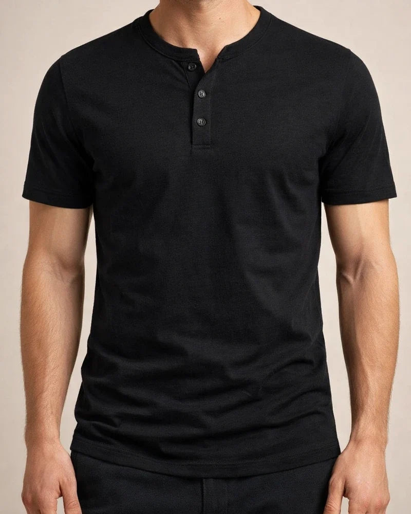 Summer Men's Large Size Henry Round Neck Short-sleeved Solid Colour T-shirt Men's Casual Slim Tops | JRSEE:3f9927a3-5e2f-4b6e-8417-37937782608a
