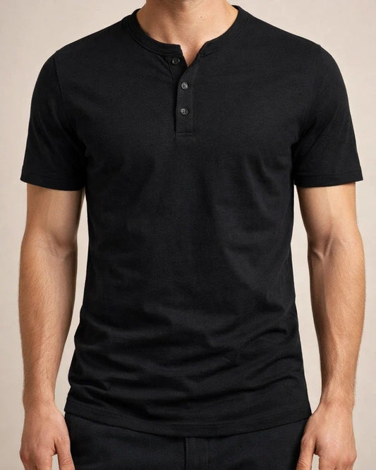Summer Men's Large Size Henry Round Neck Short-sleeved Solid Colour T-shirt Men's Casual Slim Tops | JRSEE:3f9927a3-5e2f-4b6e-8417-37937782608a