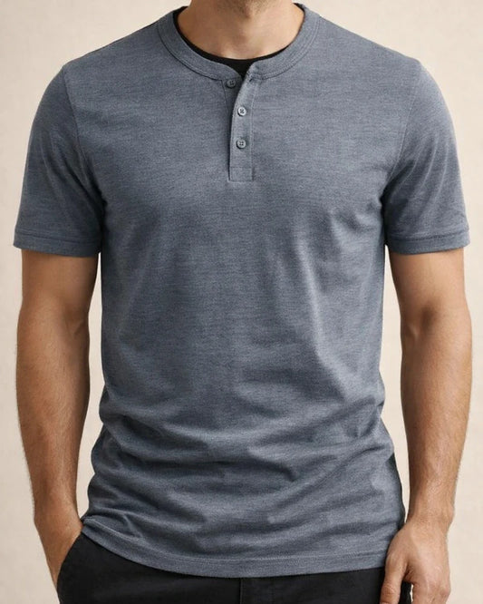 Summer Men's Large Size Henry Round Neck Short-sleeved Solid Colour T-shirt Men's Casual Slim Tops | JRSEE:ac4da78d-90fd-4d09-bfd3-67542aa64696