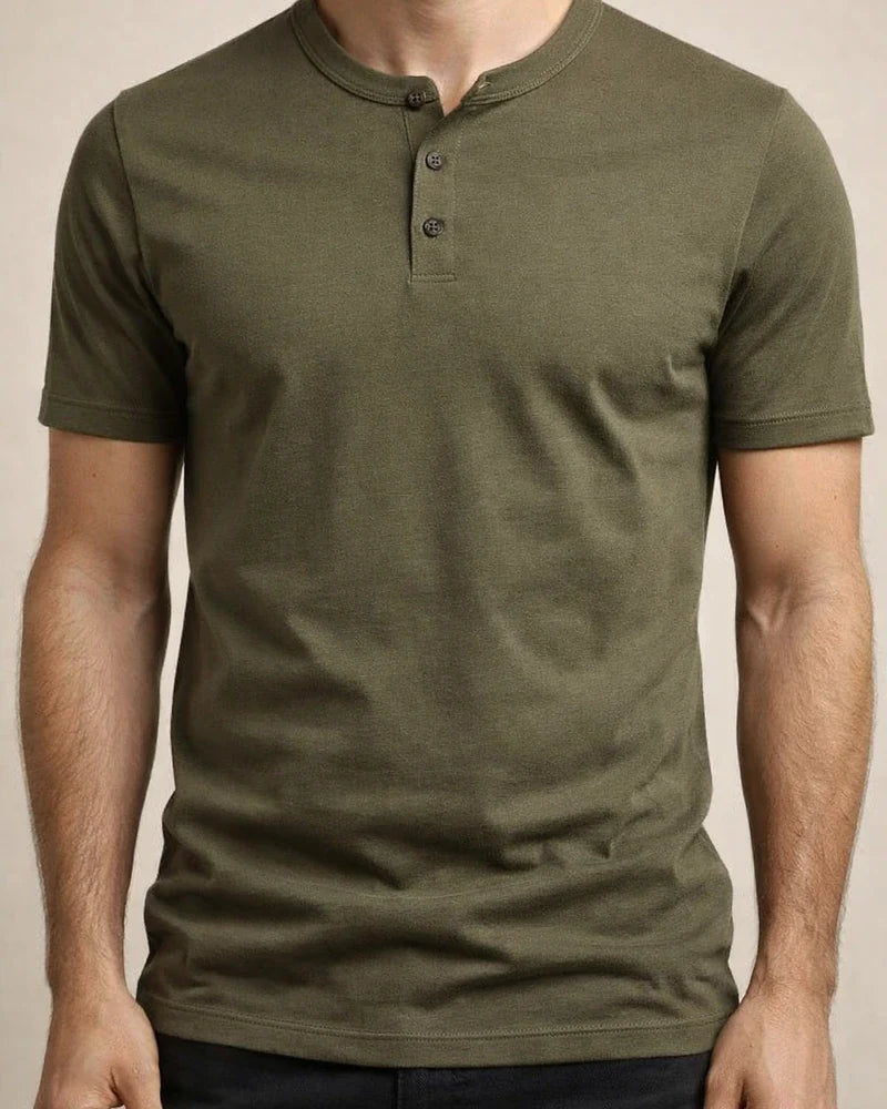 Summer Men's Large Size Henry Round Neck Short-sleeved Solid Colour T-shirt Men's Casual Slim Tops | JRSEE:d40871e1-4b89-4c41-80a9-5d7044d757f3