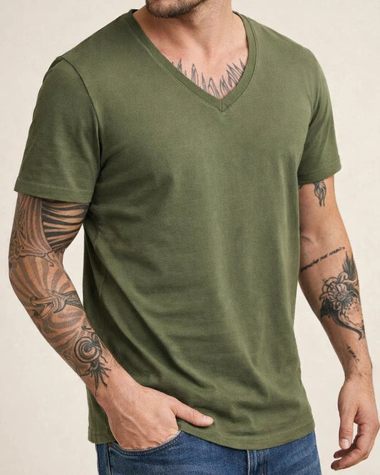 Summer Men's Personalized V-neck T-shirt Fashion Casual Sports Short-sleeved Tops Solid-color T-shirt | JRSEE:9020cbeb-9cba-4dbe-9946-45c44670934a