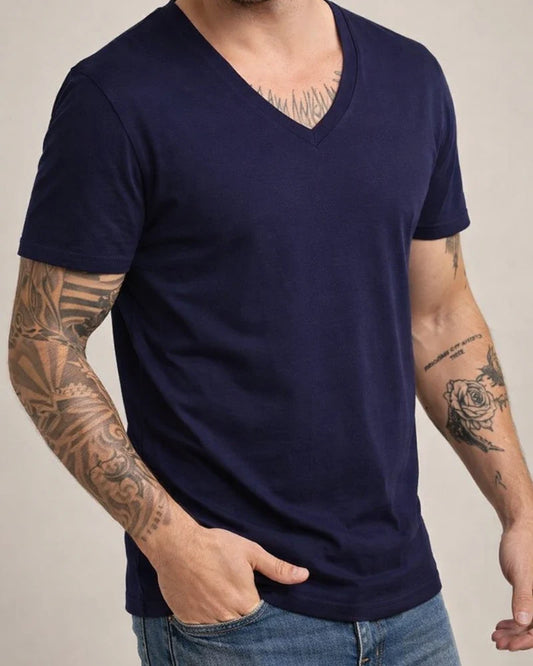Summer Men's Personalized V-neck T-shirt Fashion Casual Sports Short-sleeved Tops Solid-color T-shirt | JRSEE:2c8674dd-dac1-42f1-9949-e1028f94af2f