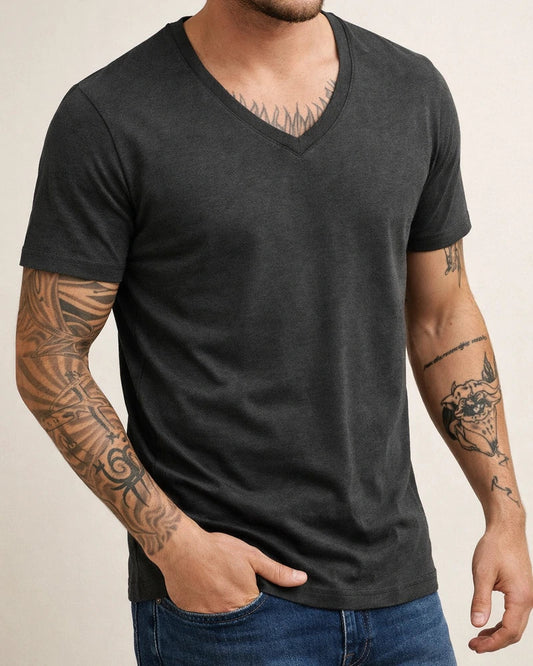Summer Men's Personalized V-neck T-shirt Fashion Casual Sports Short-sleeved Tops Solid-color T-shirt | JRSEE:d14f3496-47b0-4b42-bd93-d36cdcb19d24