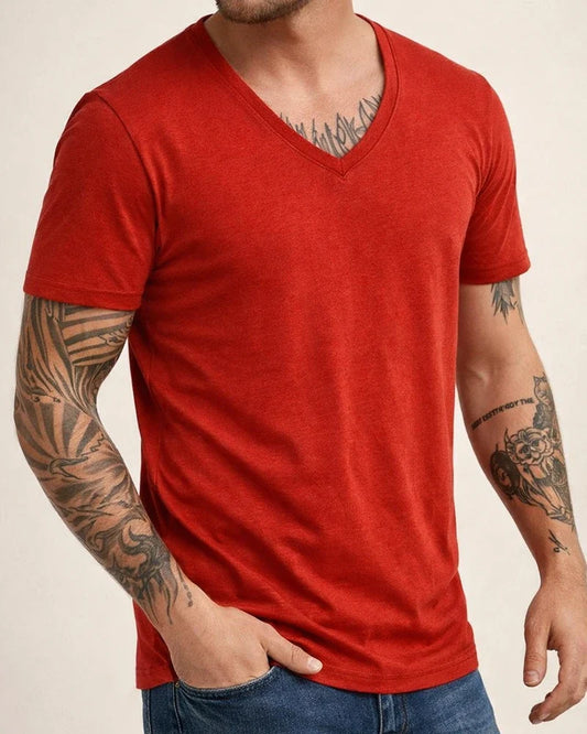 Summer Men's Personalized V-neck T-shirt Fashion Casual Sports Short-sleeved Tops Solid-color T-shirt | JRSEE:0c96bed3-809a-44e5-a722-ac90d4b5dec7