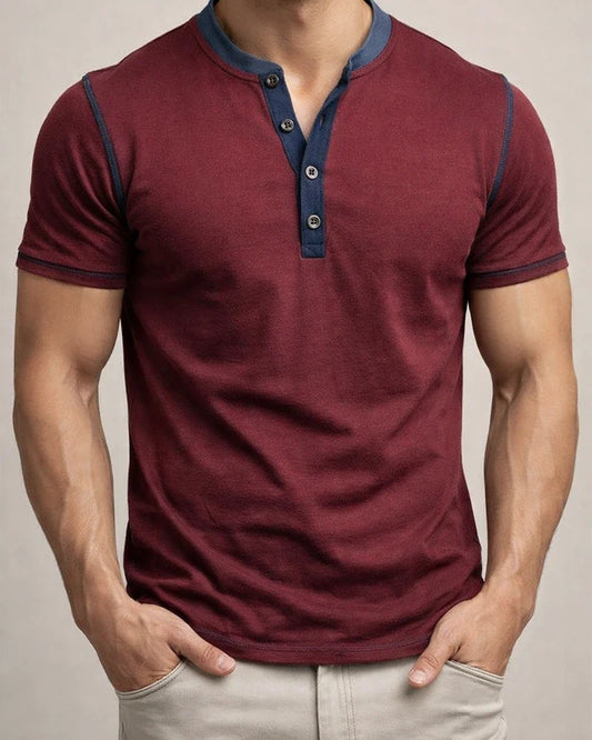 Summer Men's Short-sleeved Henley Shirt Men's Round Neck T-shirt Solid Color T-shirt | JRSEE:872c7bf8-771f-43ef-b379-308b01853b14