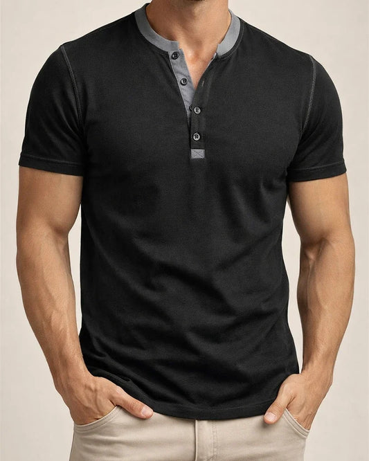 Summer Men's Short-sleeved Henley Shirt Men's Round Neck T-shirt Solid Color T-shirt | JRSEE:39eb5f3b-e01b-4528-a59b-08ce57198ced